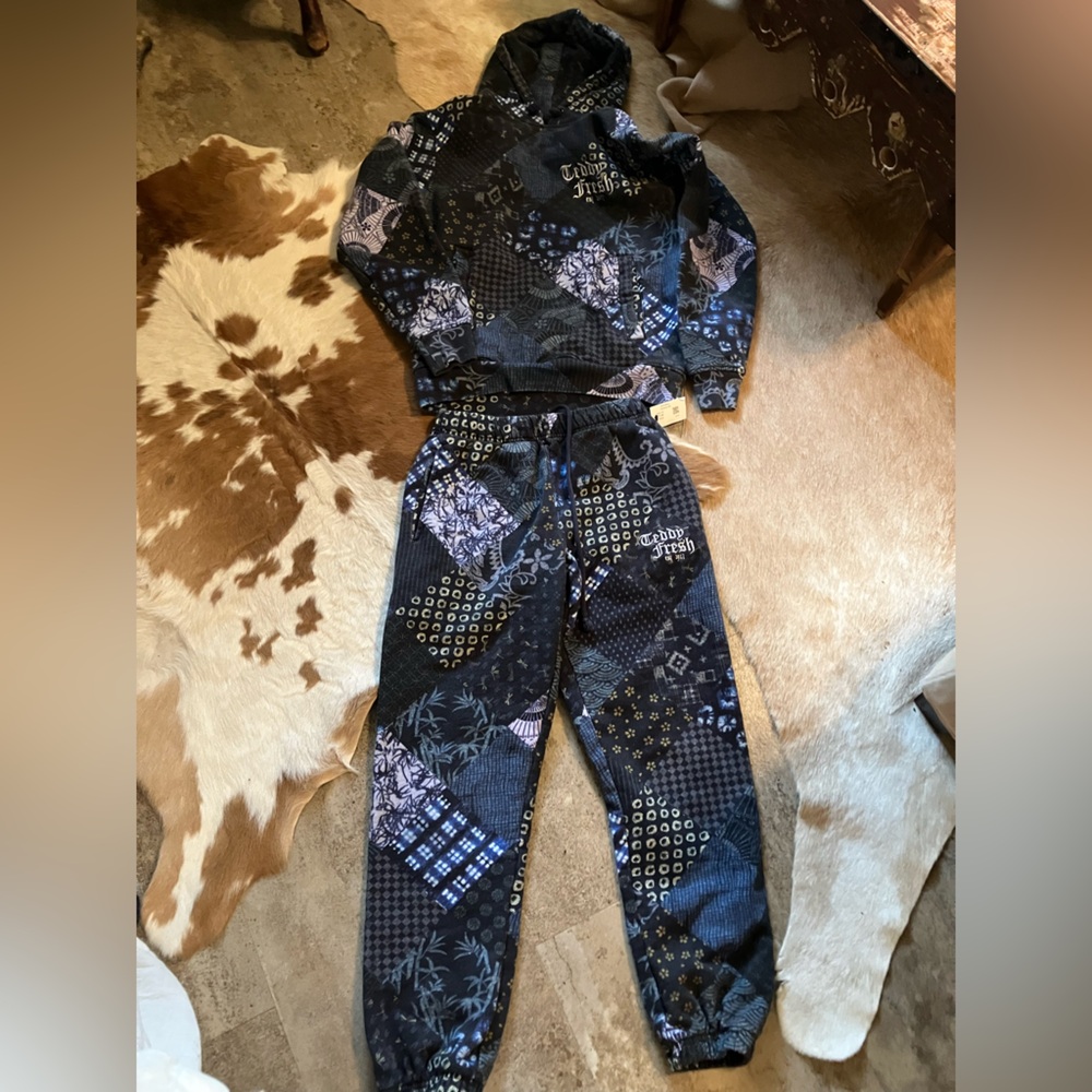 Teddy Fresh Black and Blue Patchwork Tracksuit
